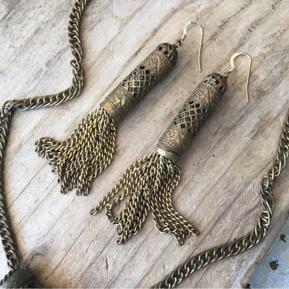 Antique Tassel Pendant Necklace & Earring Set Demi Parure - Picture 6 of 11